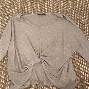 Blue Blush Long Sleeve Tie Top